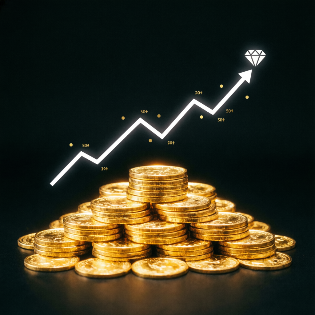 Golden coins with rising profit chart representing successful Apex Trader Funding payouts
