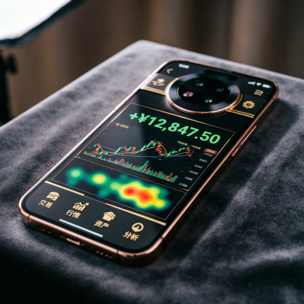 Premium smartphone showing Apex Trader Funding profit dashboard with +12,847.50 gains