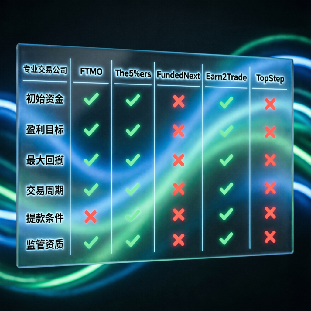 Prop firm comparison table visualization