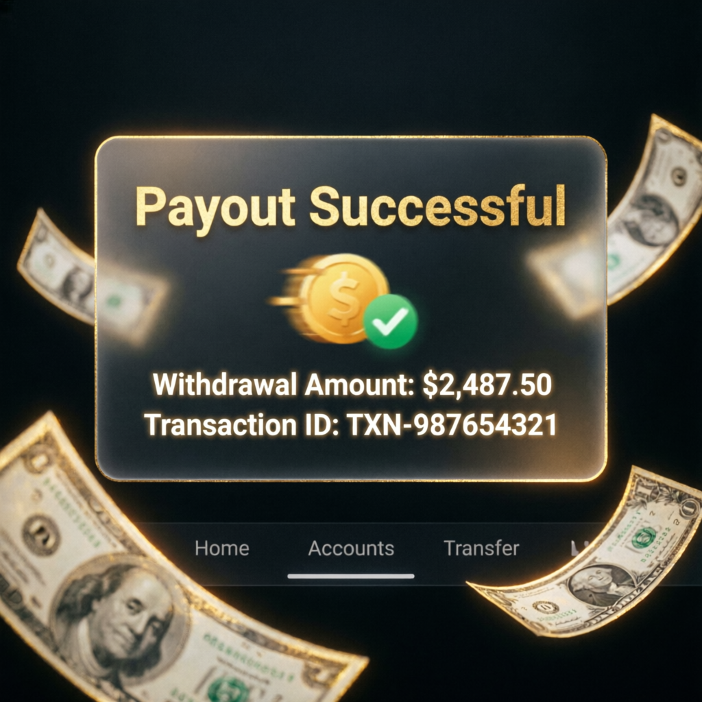 Payout success confirmation with withdrawal details