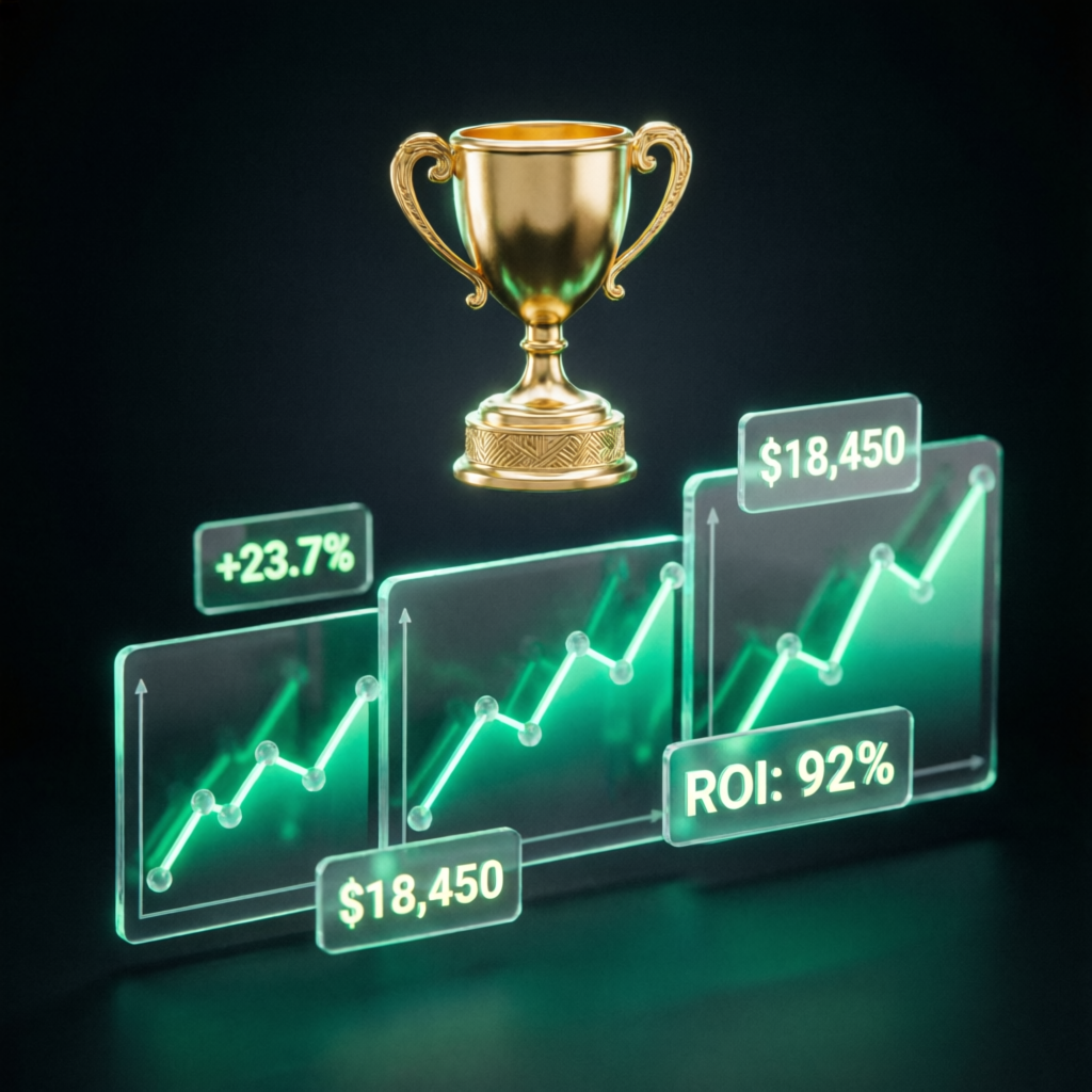 Funded account success with profit growth visualization