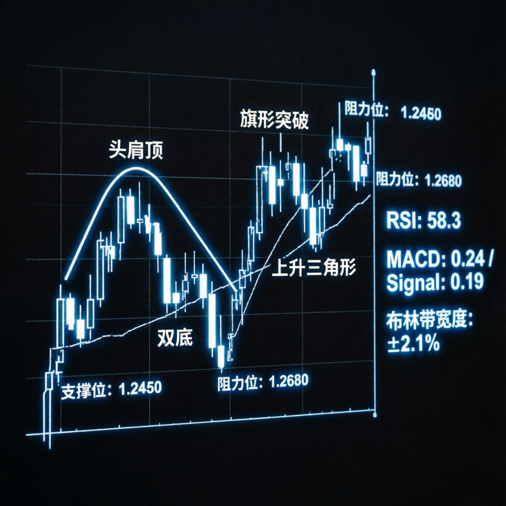 Trading strategy blueprint with technical analysis patterns