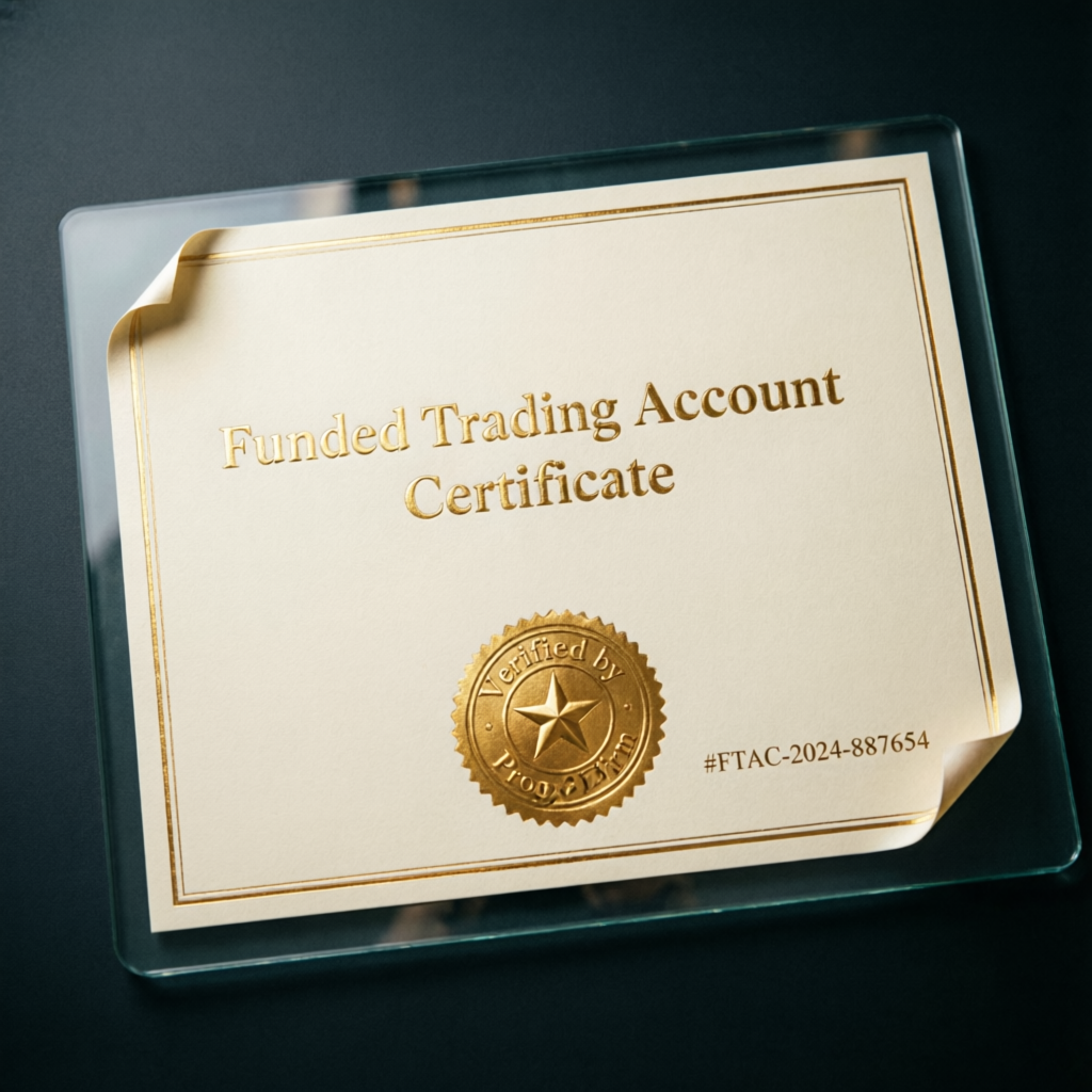 Funded Trading Account Certificate with golden seal