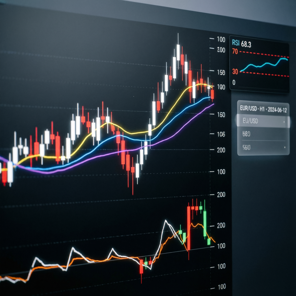Advanced forex candlestick chart analysis with technical indicators