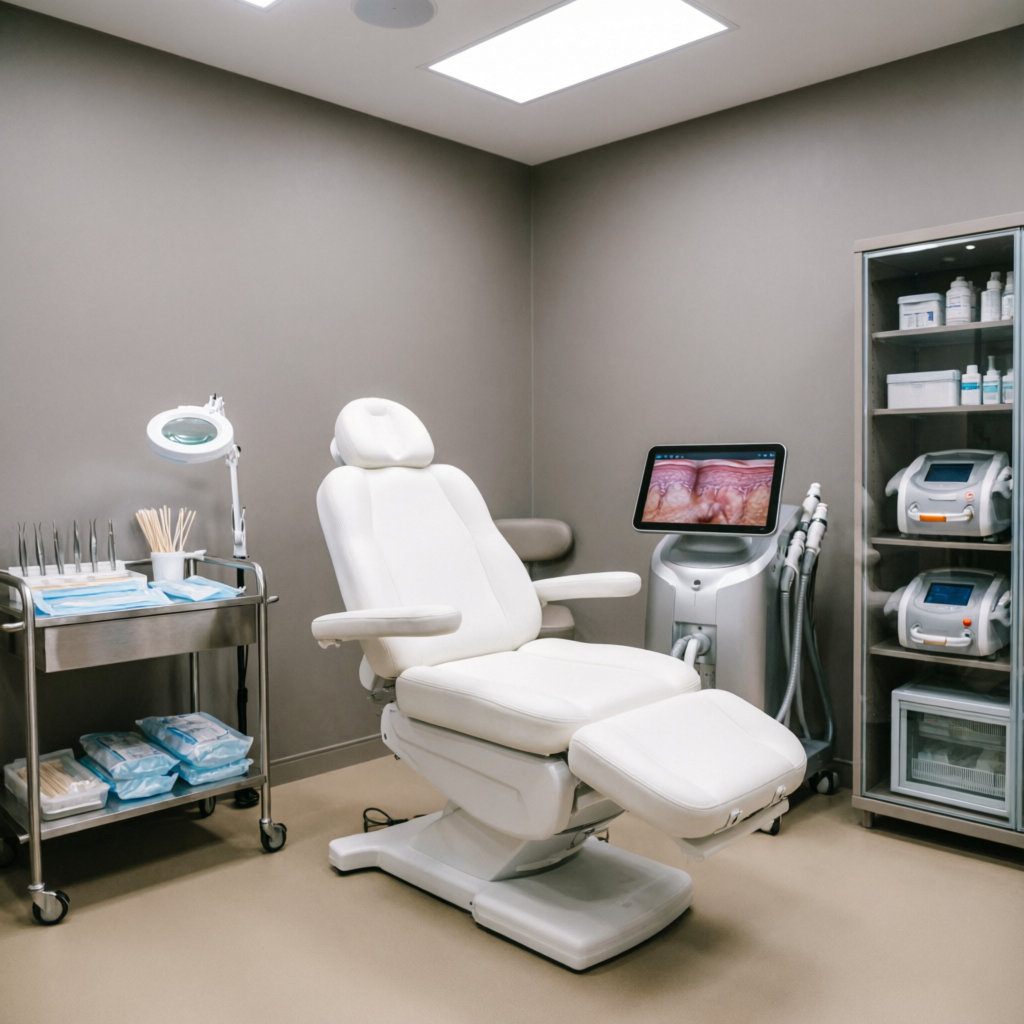 Private treatment room at Tricho Derma Bangalore clinic equipped with modern dermatology and hair transplant instruments