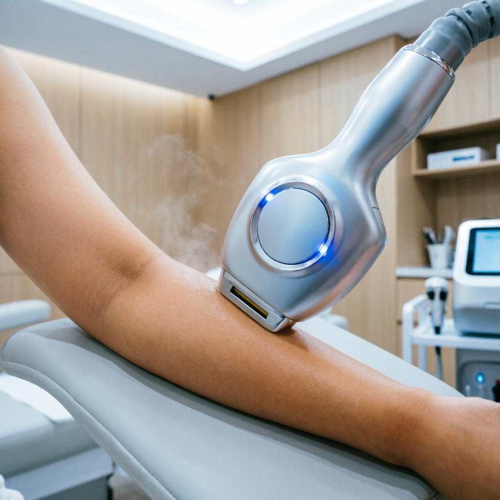 Laser hair reduction treatment on skin at Tricho Derma Bangalore showing advanced laser technology in action