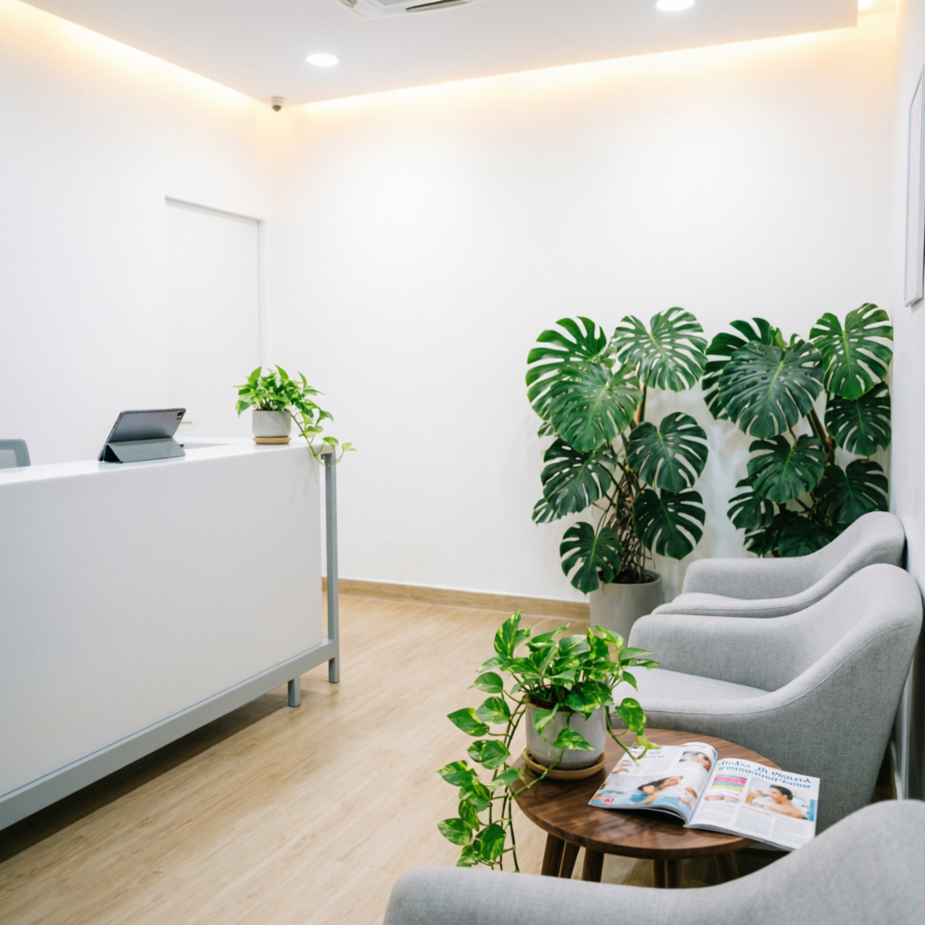 Tricho Derma clinic reception area in JP Nagar Bangalore with modern interiors