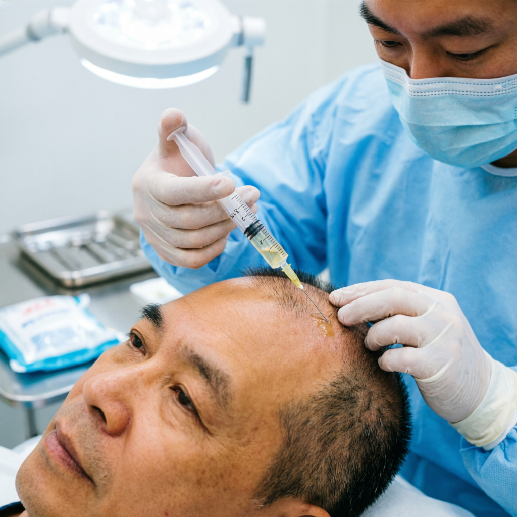 PRP therapy for hair loss treatment being administered at Tricho Derma Bangalore hair clinic