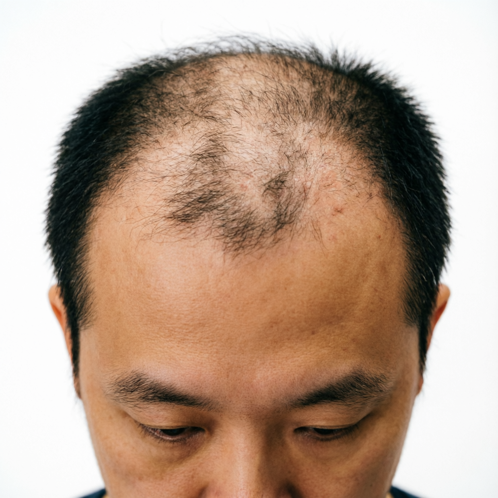 Before hair transplant showing thinning hair at Tricho Derma Bangalore