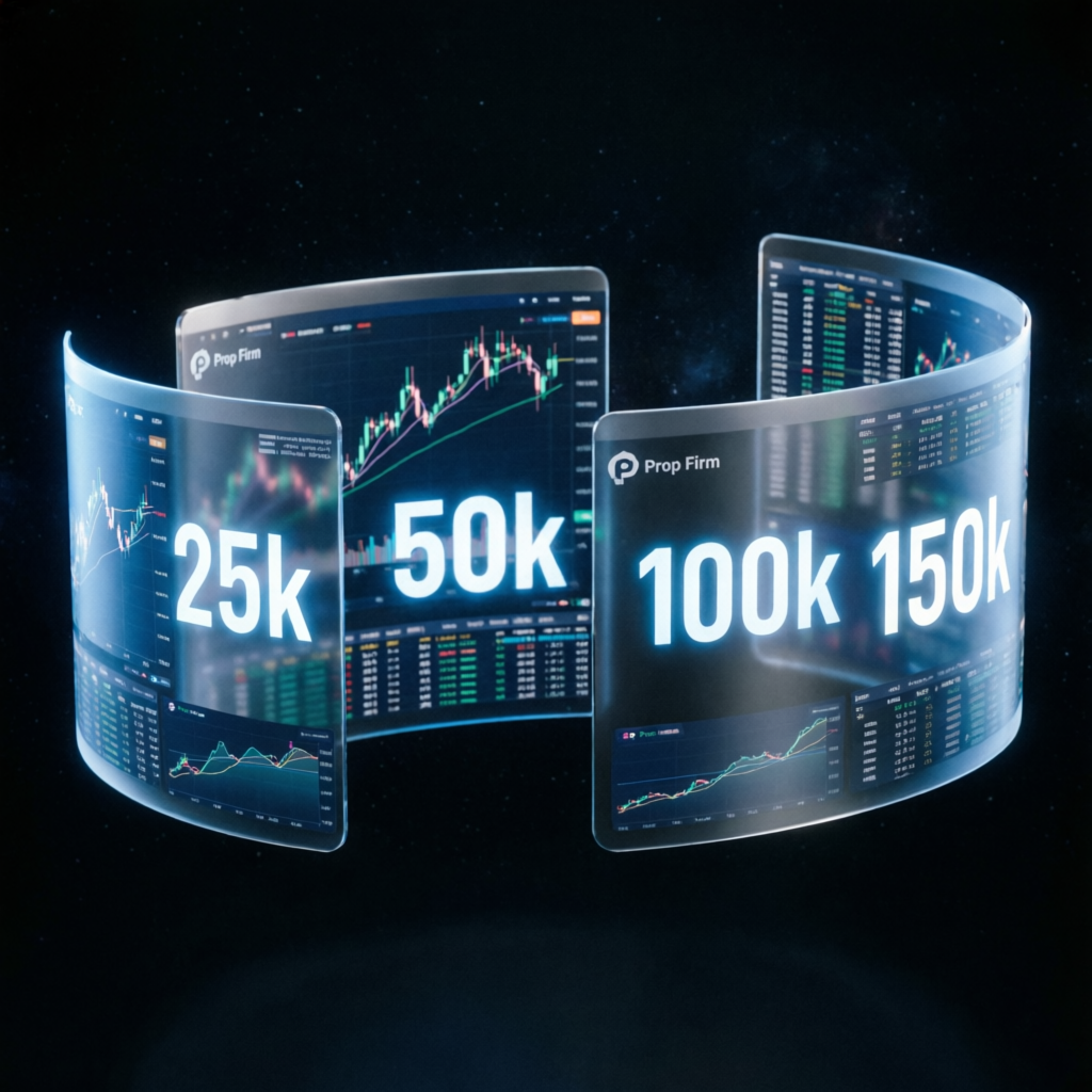 Apex Trader Funding account sizes comparison - 25k 50k 100k 150k
