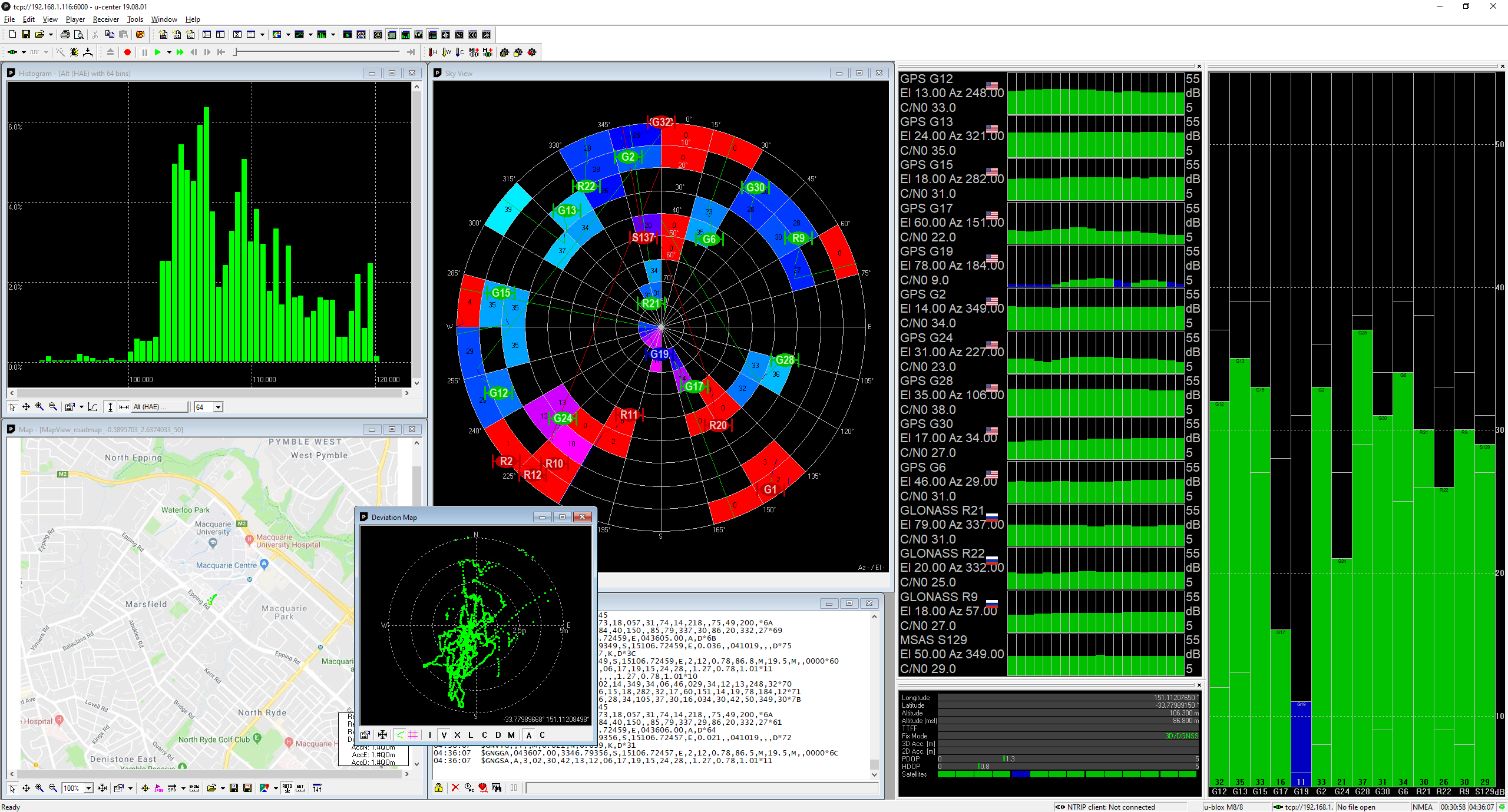 Skyplot спутников в u-center