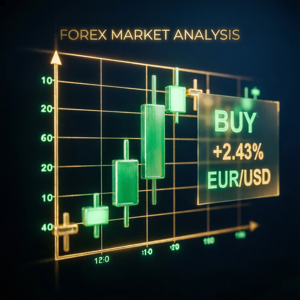 Professional forex market analysis chart with candlestick patterns and buy signal indicators