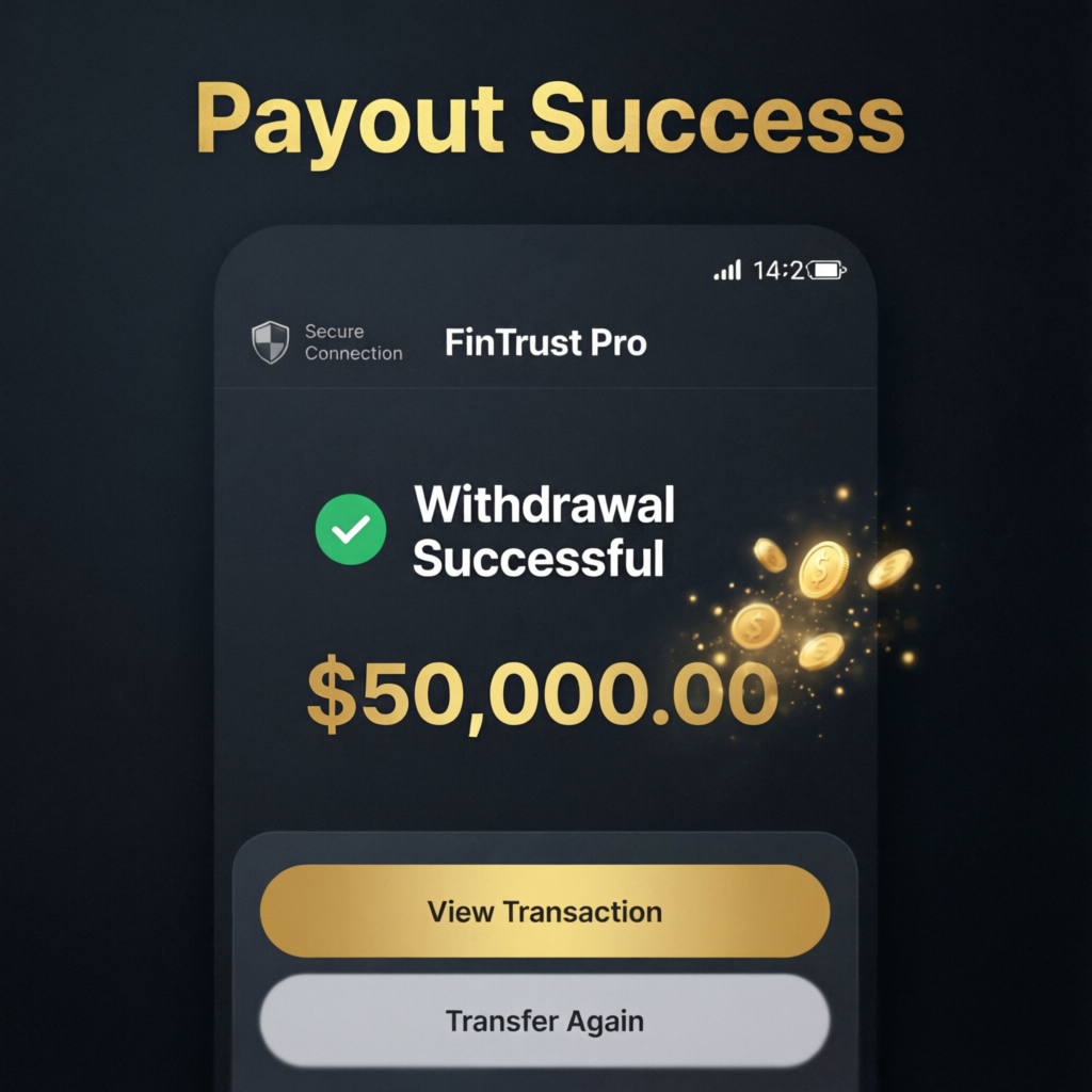 Successful payout withdrawal of $50,000 from funded trading account