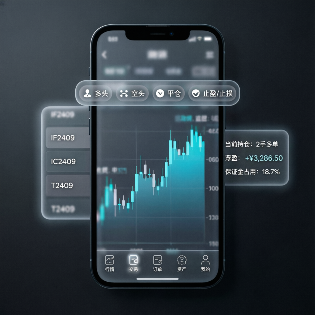 Mobile trading interface showing futures charts