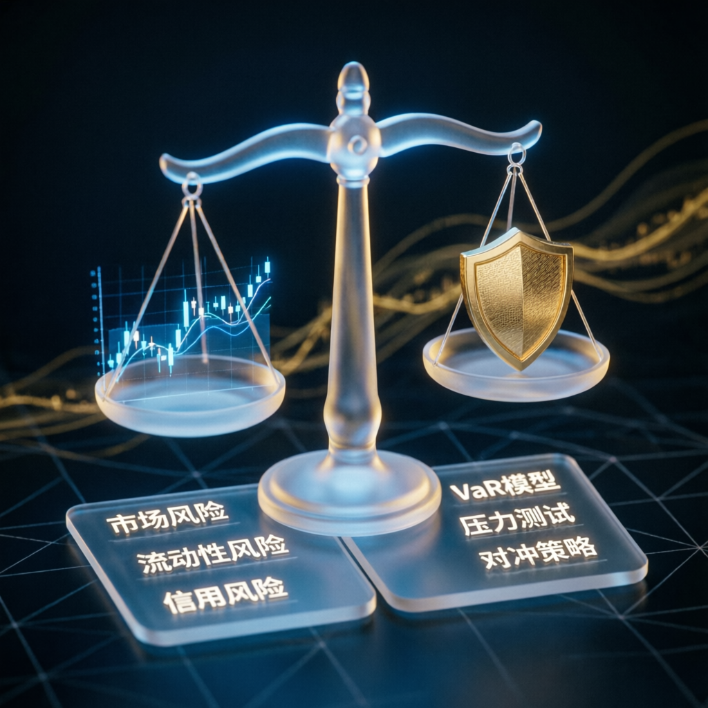 Risk management balance scale with trading charts