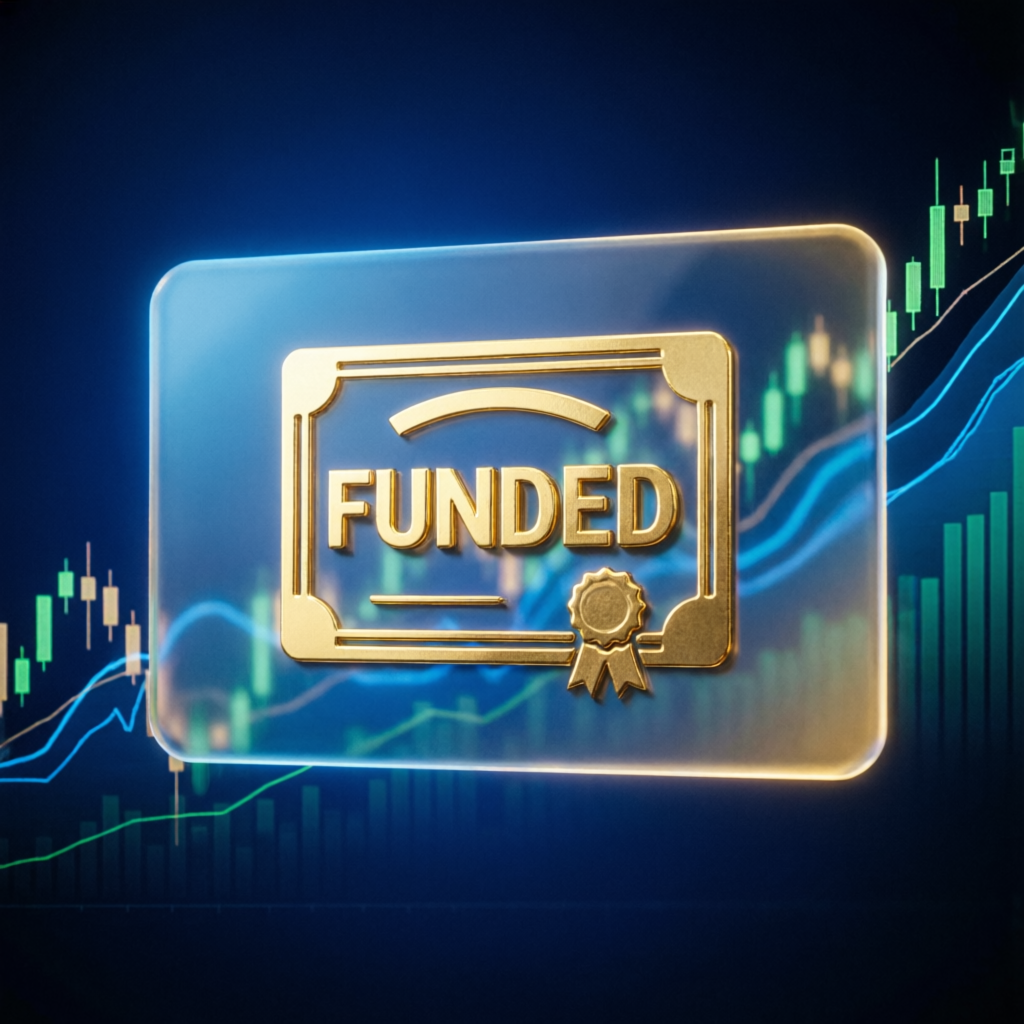 Funded trading account certificate with golden badge
