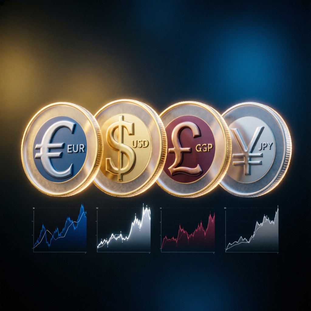 Forex currency pairs with trading charts visualization