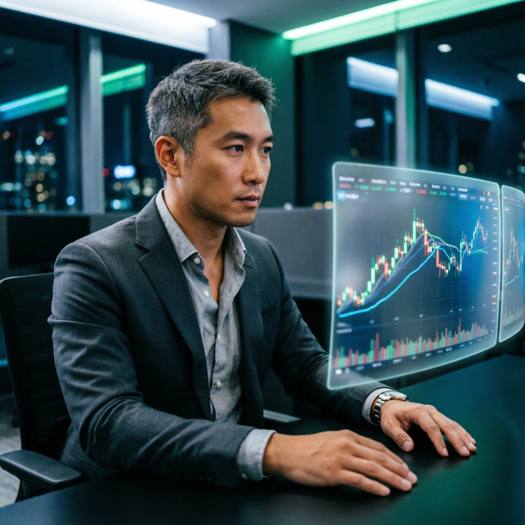 Professional trader analyzing Topstep futures charts on multiple screens