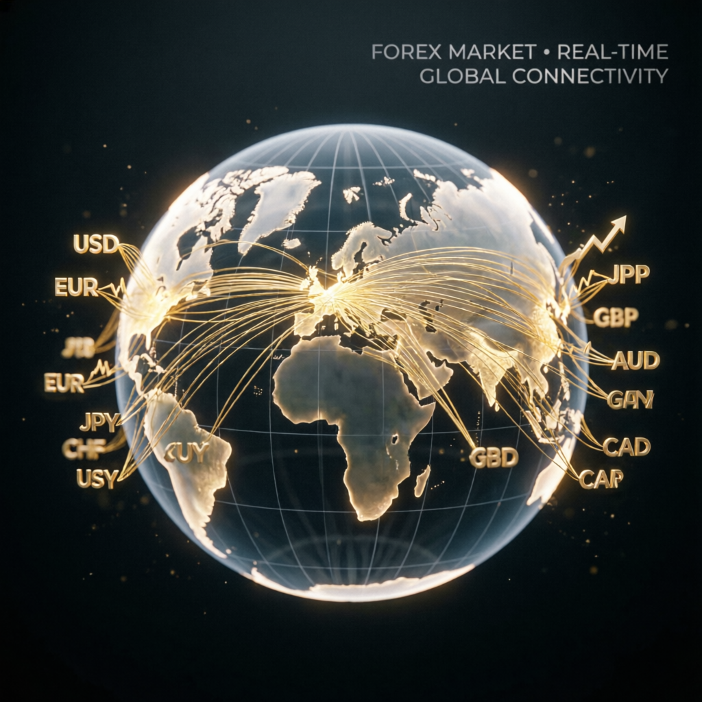 Global forex market connectivity showing worldwide prop firm coverage