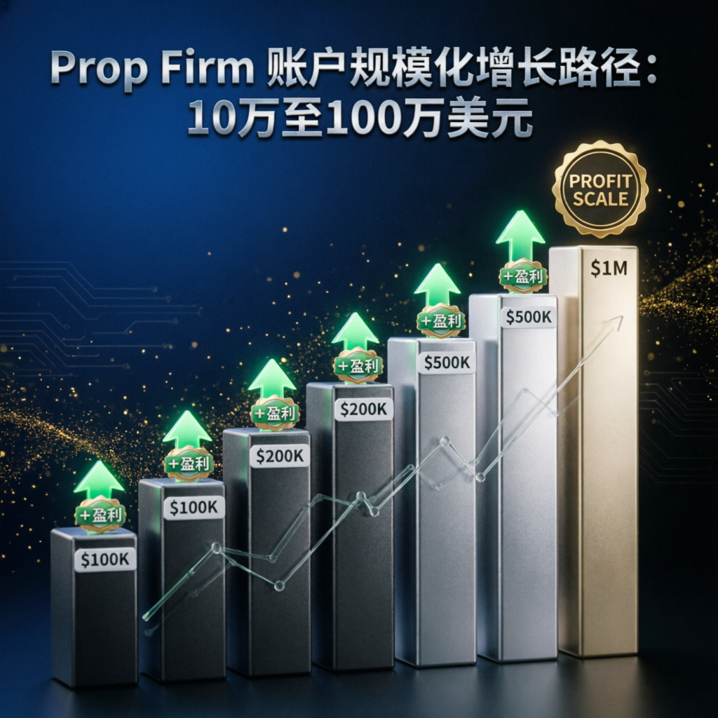Prop firm account scaling path from 100K to 1M showing growth progression