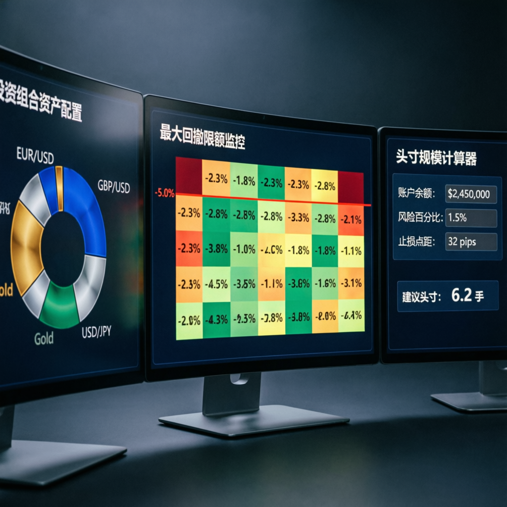 Trading risk management dashboard showing portfolio allocation and drawdown monitoring