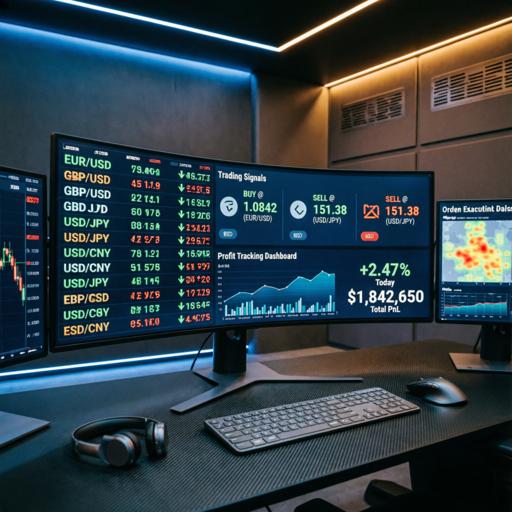 Trading dashboard showing profit tracking and trading signals