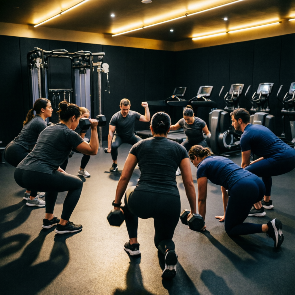 Group training class working out together