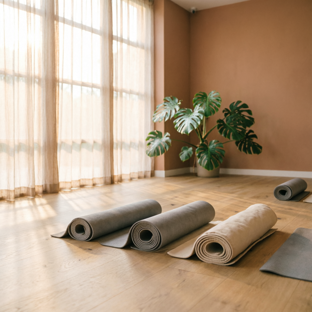 Calm studio space with rolled mats for Body Balance sessions