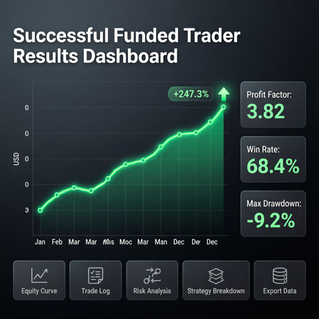 Successful Funded Trader Results Dashboard - Verified Performance Metrics