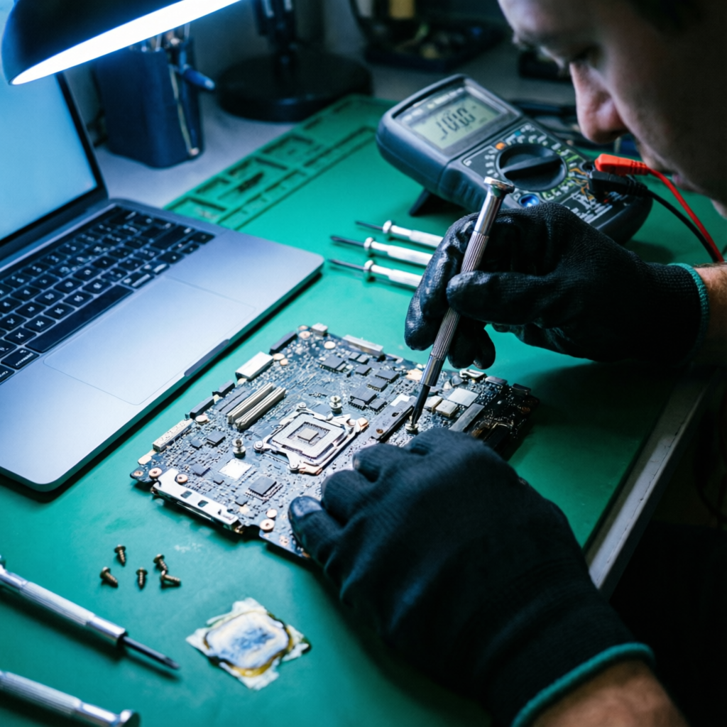 Best laptop repair service in Paltan Bazar Guwahati — technician repairing motherboard