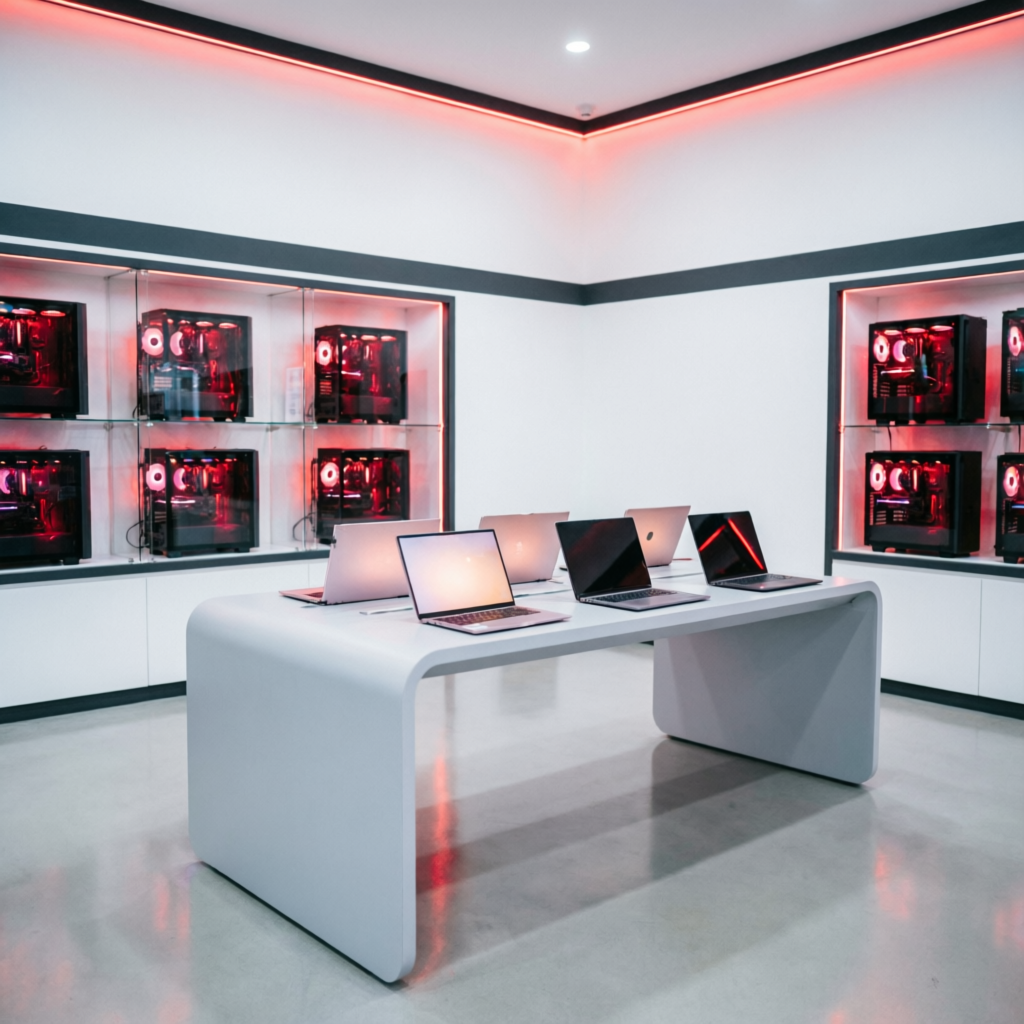 Best computer shop in Paltan Bazar Guwahati — Techno Point showroom with laptops and gaming PCs