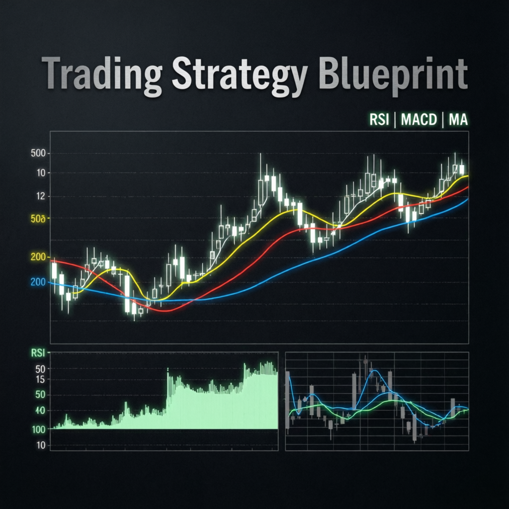 Trading strategy blueprint with technical indicators