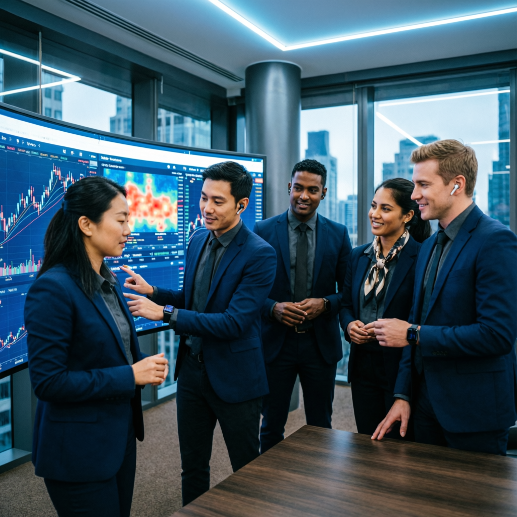 Professional trading team analyzing market data