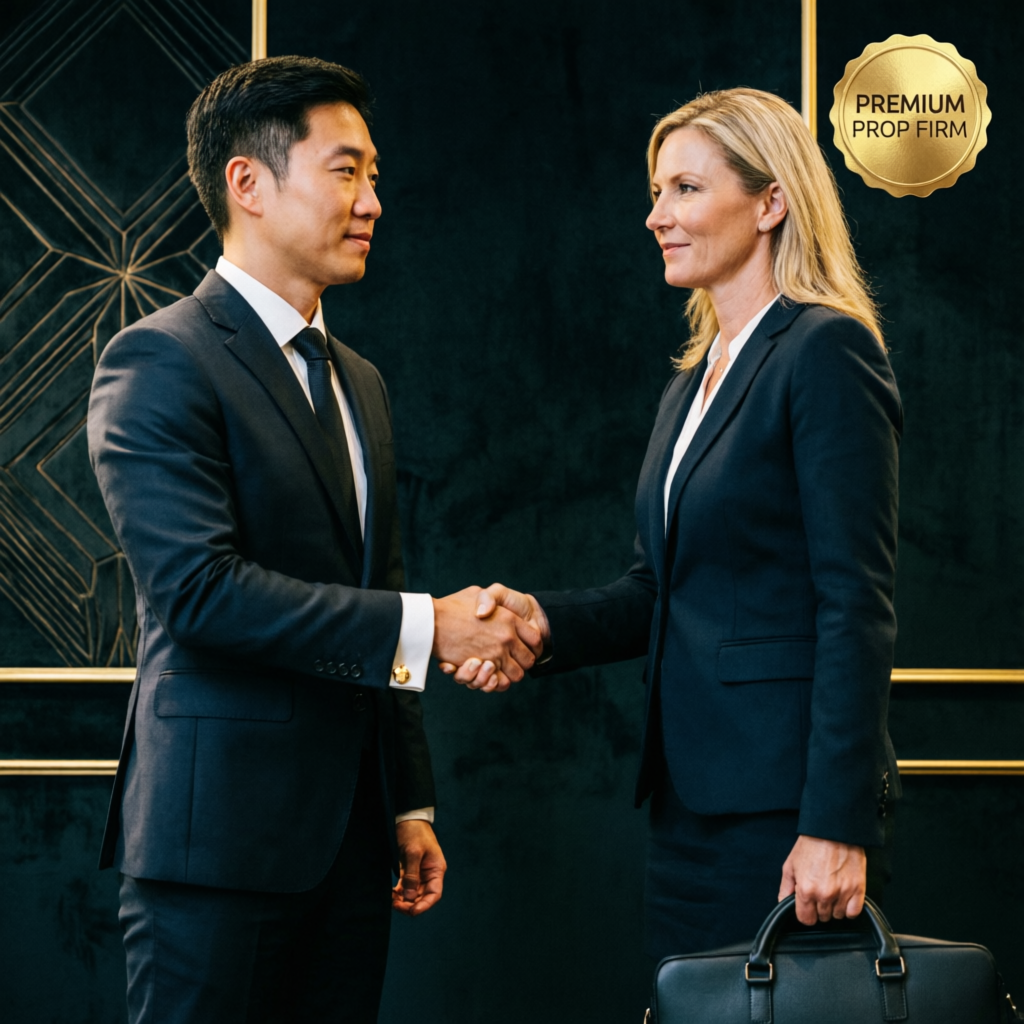 Professional business handshake representing prop firm partnership and trust