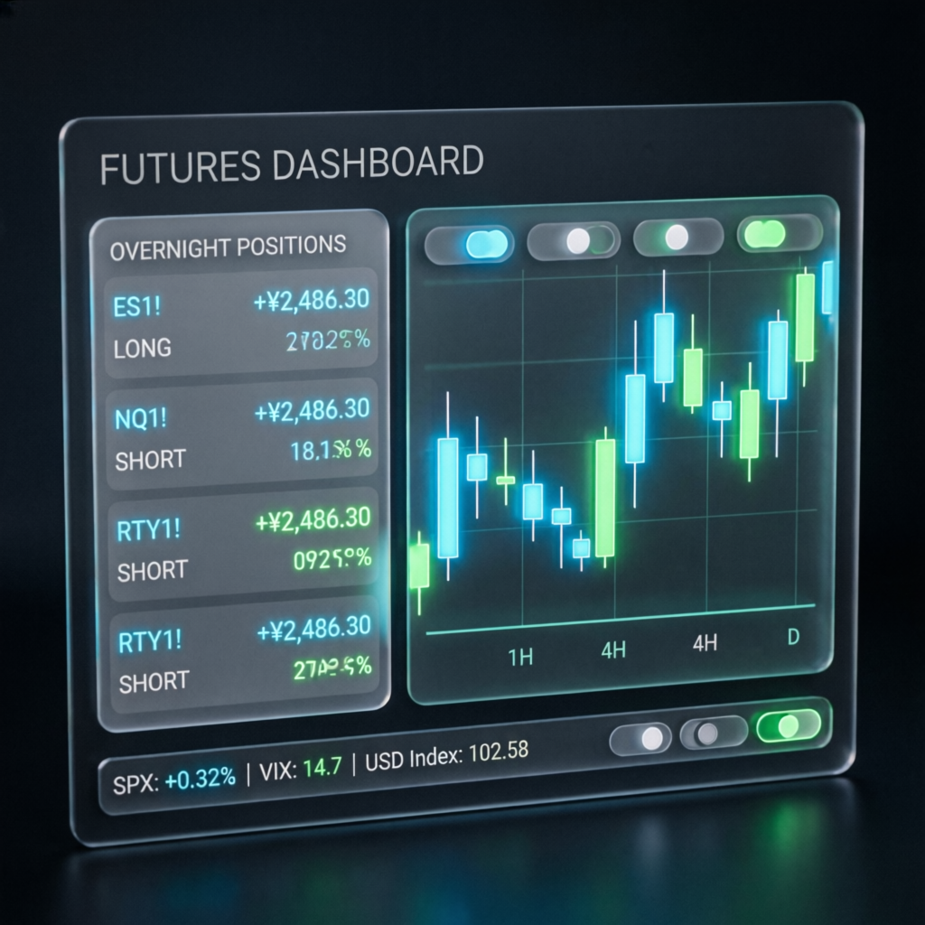 Topstep futures trading dashboard showing overnight positions and candlestick charts