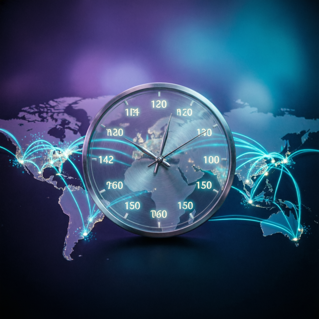 Global forex market overnight trading sessions visualization with world clock
