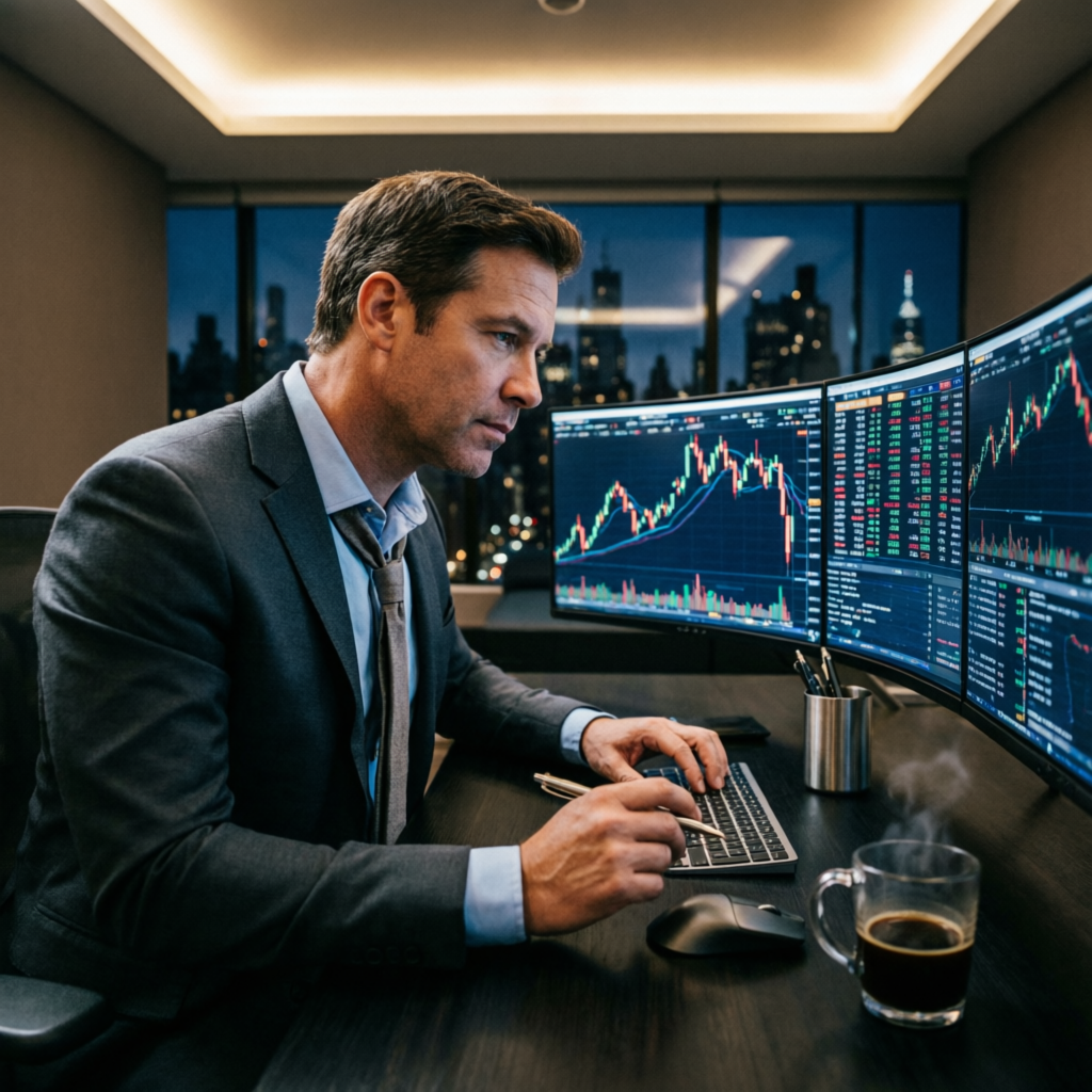 Professional forex trader analyzing My Funded Futures pricing and trading charts