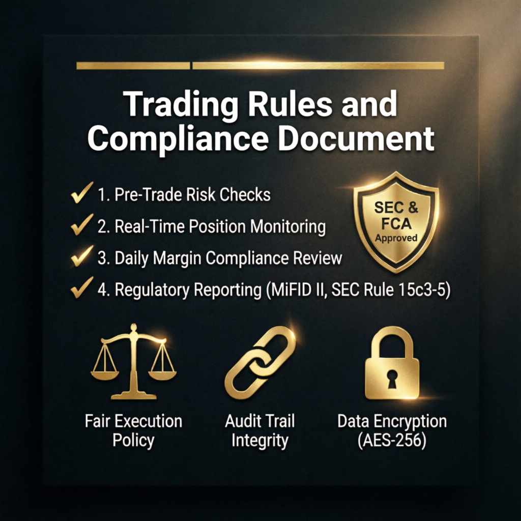 Trading rules and compliance document with checkmarks