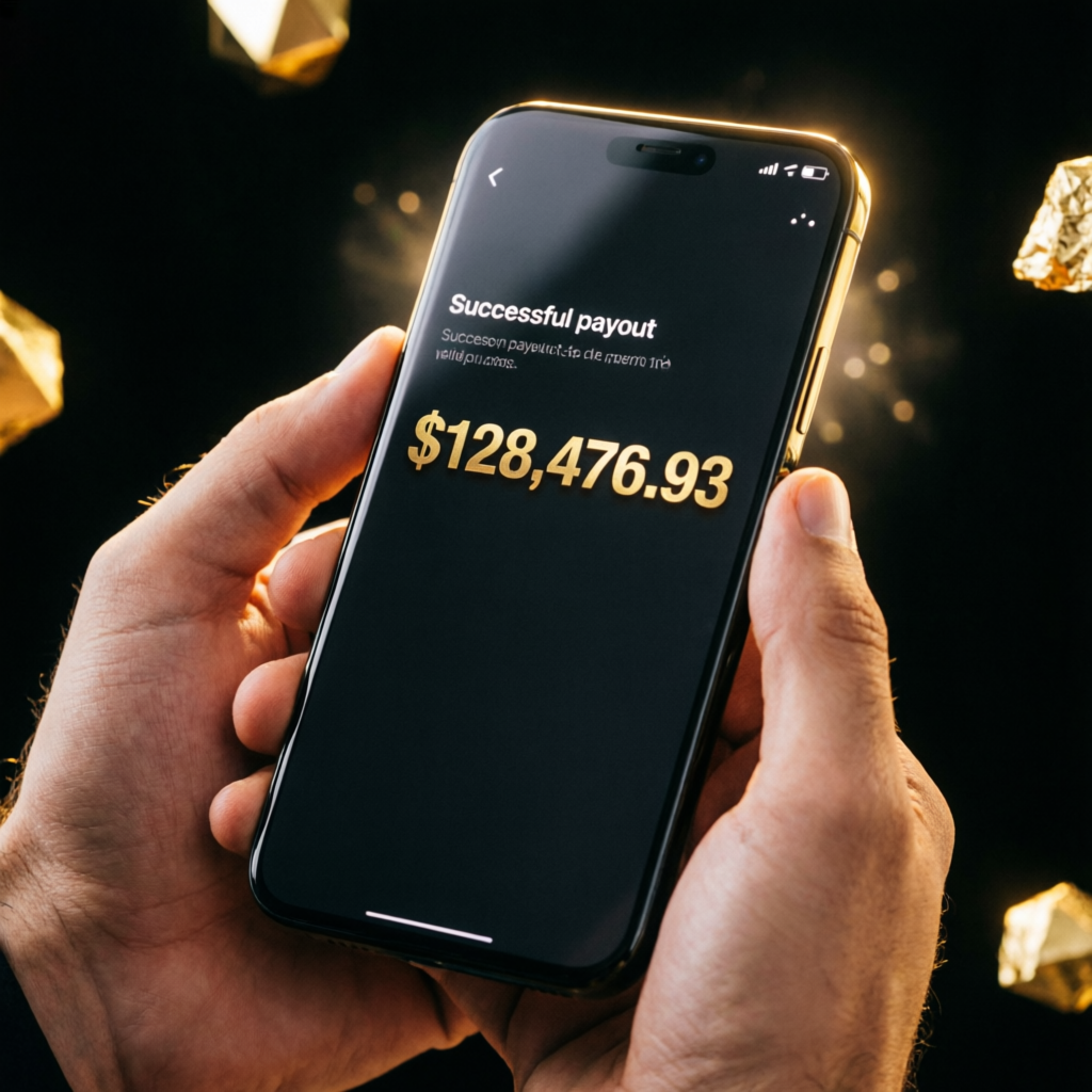 Successful payout notification on smartphone showing large profit