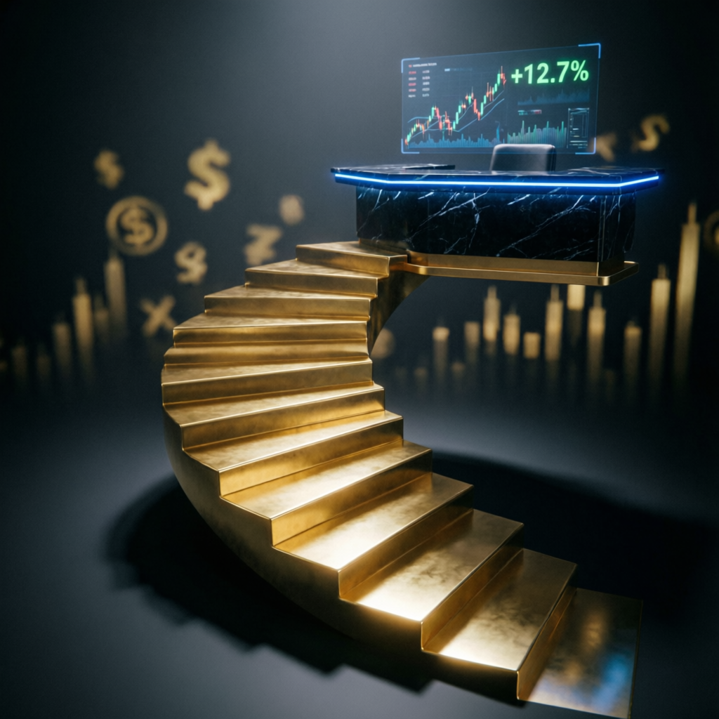 Financial growth staircase leading to trading success