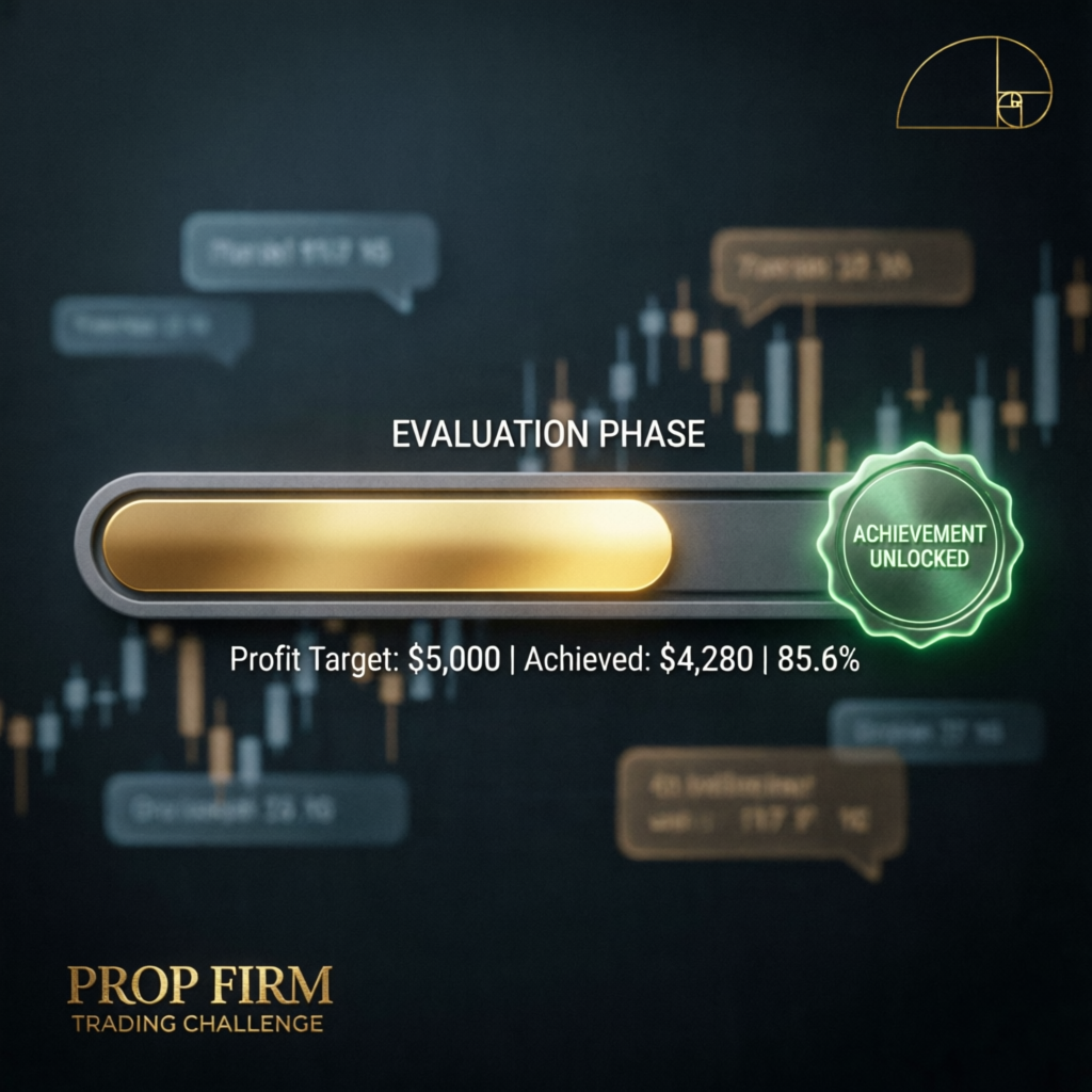 Prop firm trading challenge evaluation phase progress visualization