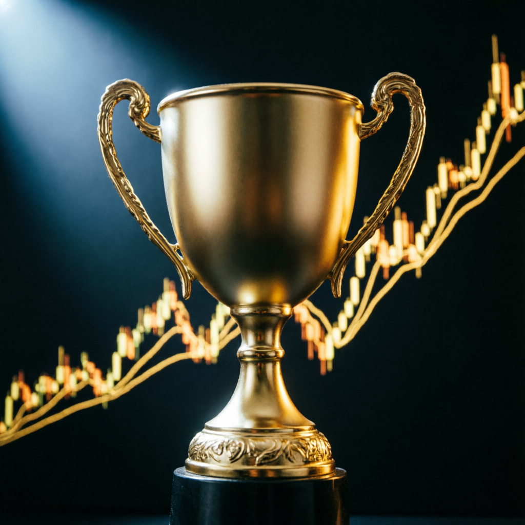 Golden trophy symbolizing successful prop firm challenge completion and funded account achievement