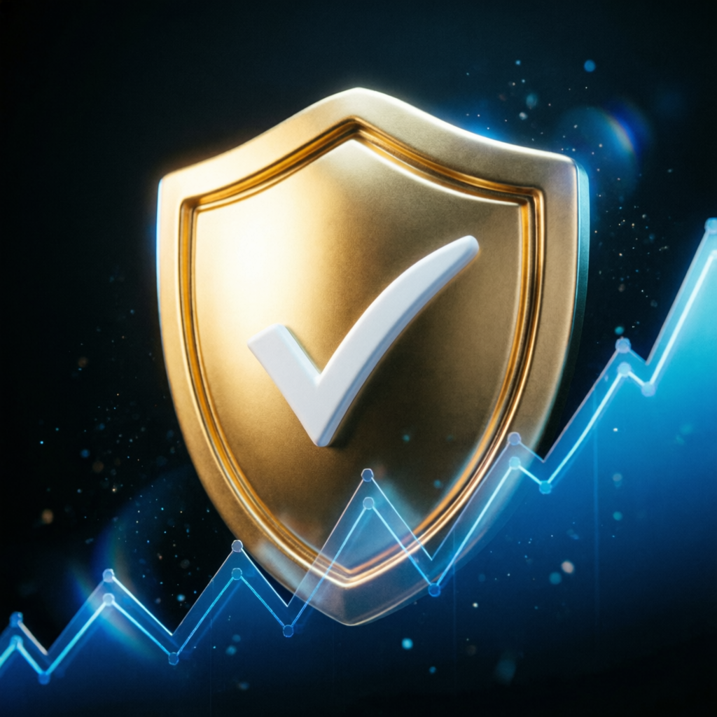 Security shield with checkmark representing protected and secure trading account management