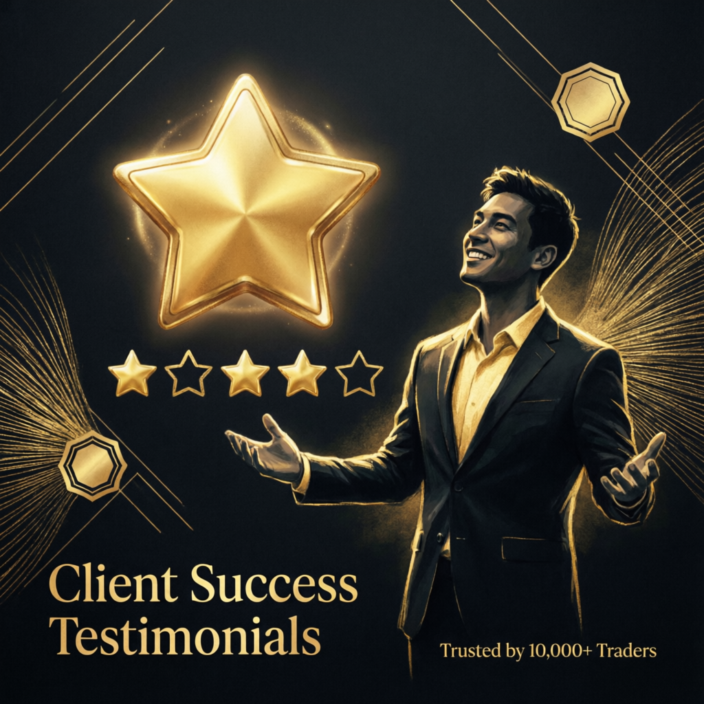 Client success testimonials with five star rating representing high customer satisfaction