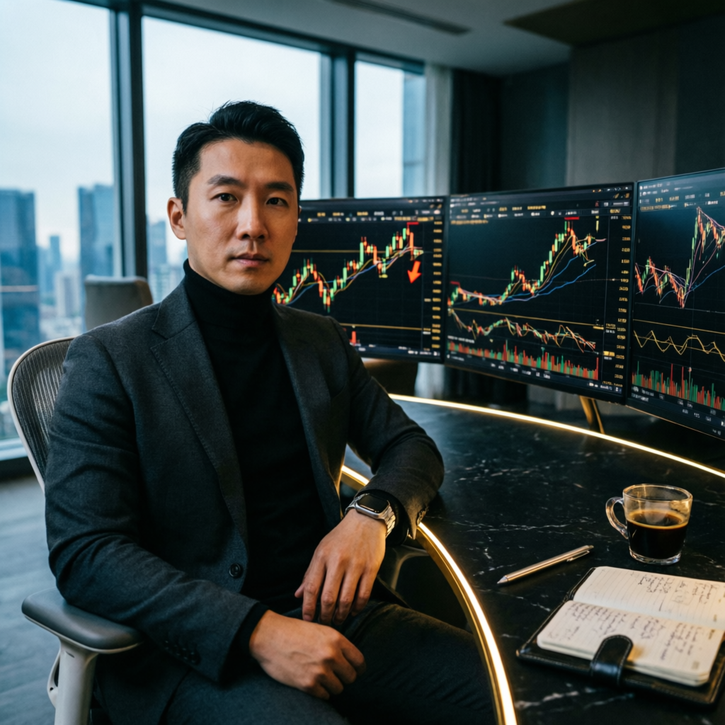 Professional futures trader analyzing Apex Trader Funding charts on multi-monitor setup