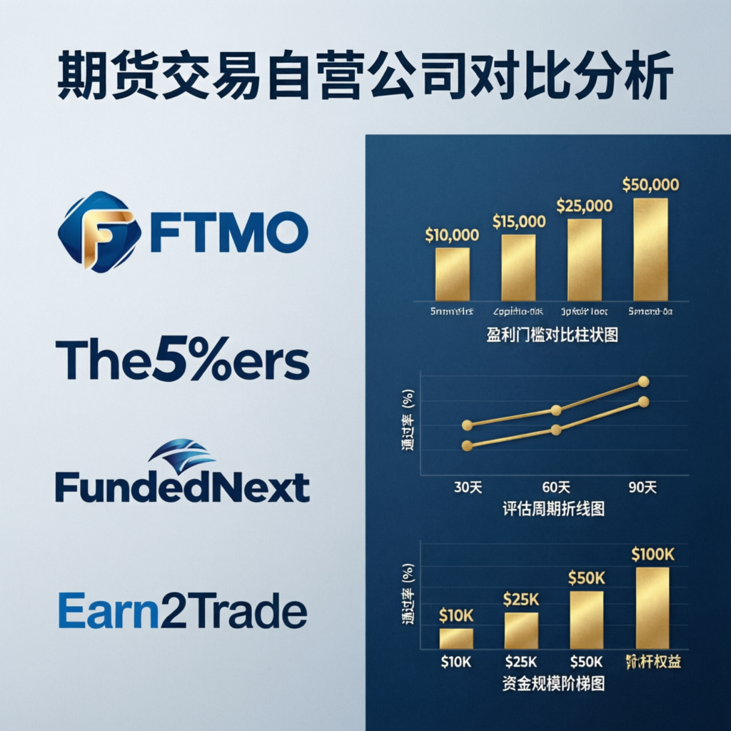 Futures trading prop firms comparison chart showing FTMO The5ers FundedNext and Earn2Trade