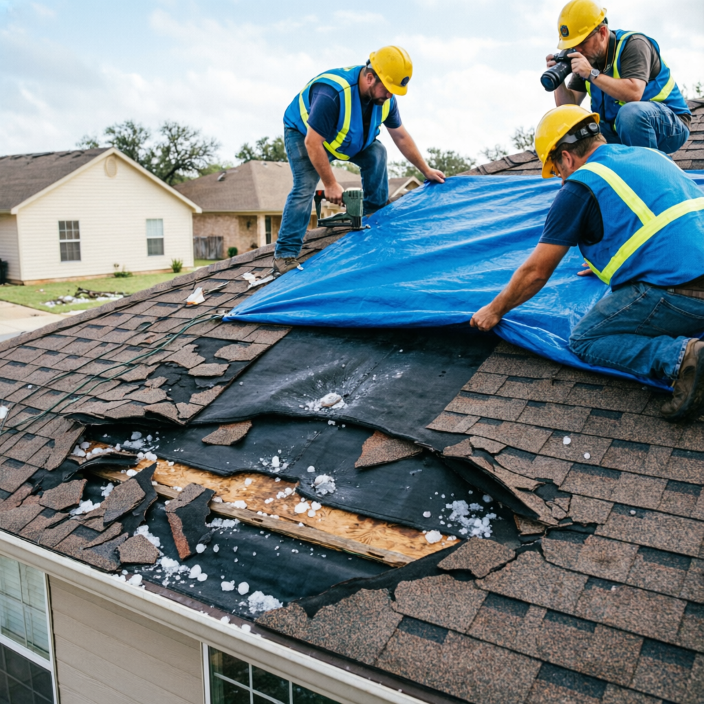 Storm damage roof repair Austin Texas - emergency tarping and hail damage restoration