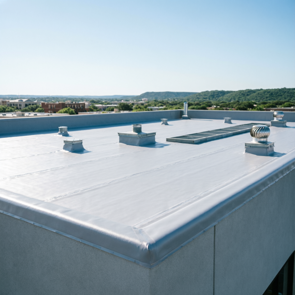 Commercial flat roof installation in Austin Texas