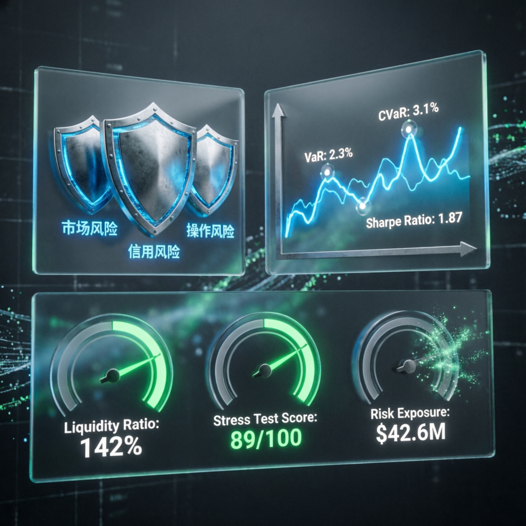 Risk management visualization with shields and financial metrics for Topstep trading