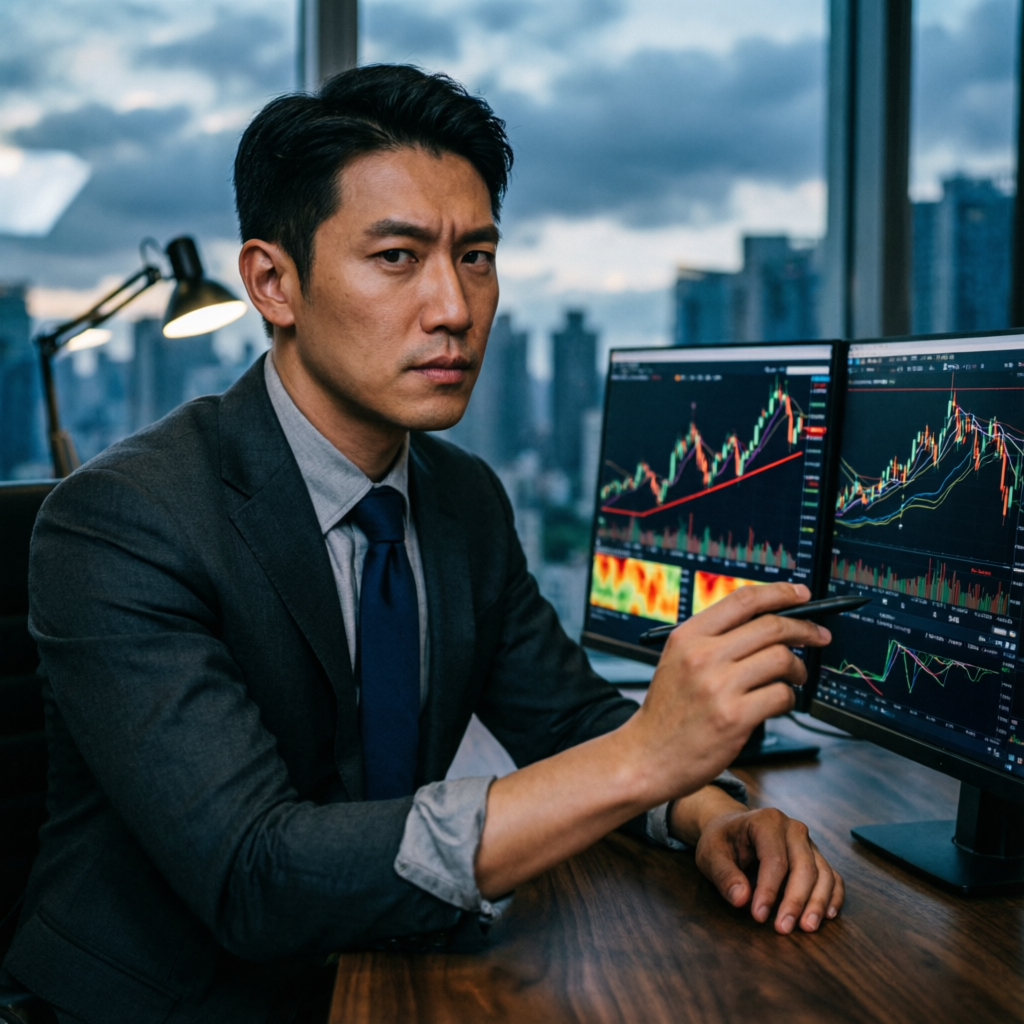 Professional trader analyzing market charts with focus and discipline - trading psychology in funded futures